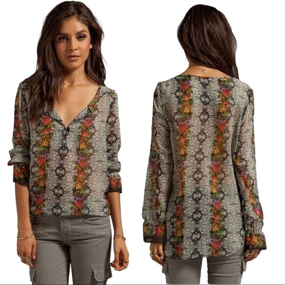 SANCTUARY Needlepoint Floral Tapestry Blouse Sz M - Picture 1 of 15